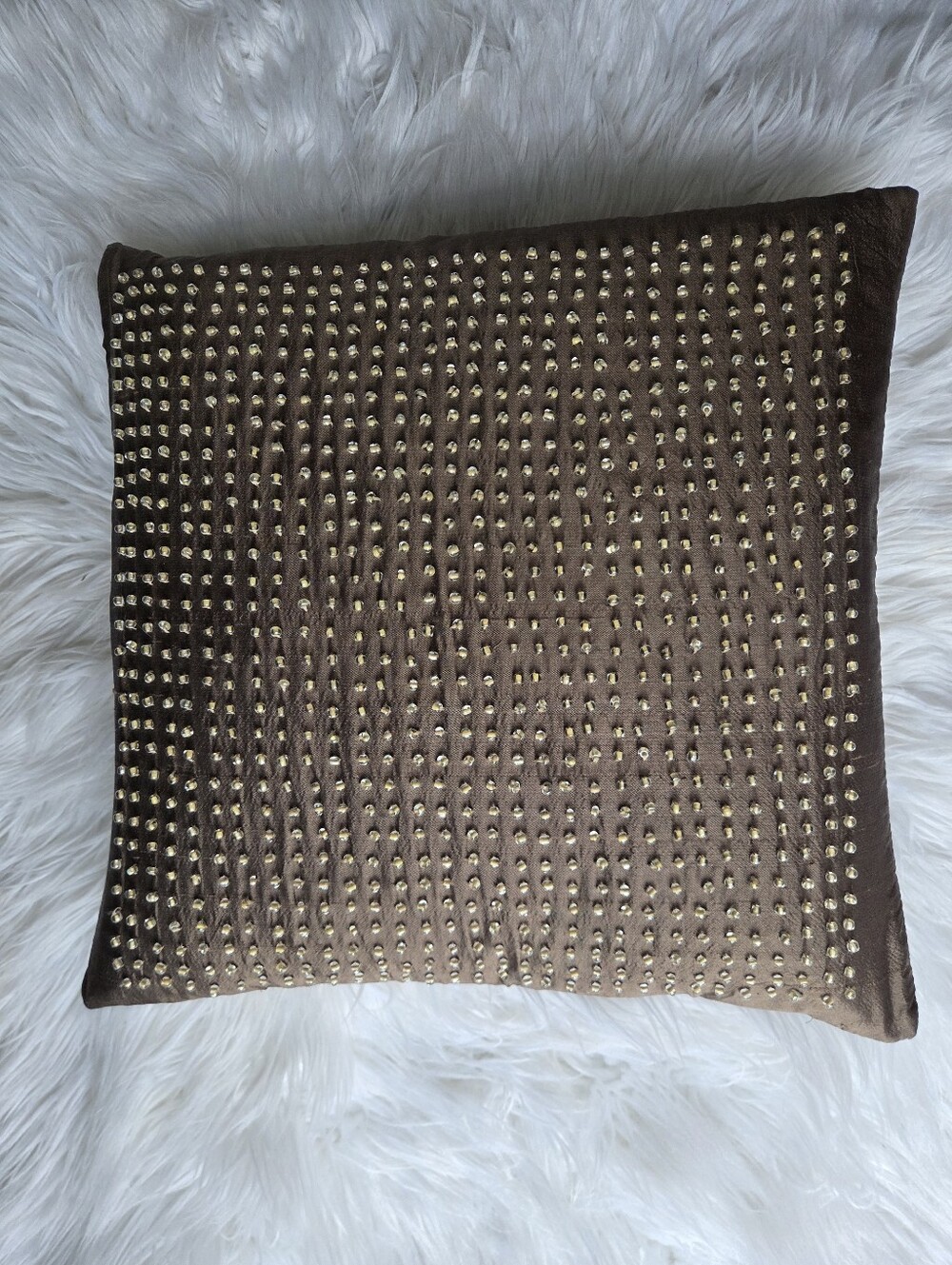 Vintage Luxe Versailles Hand-Beaded Raw Silk Decorative Pillow | 14" x 14"